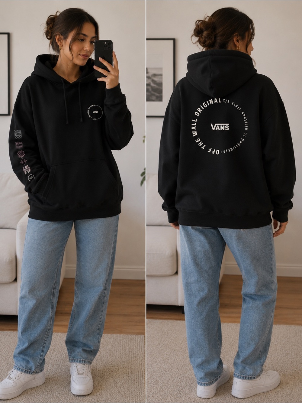 Vans Women’s Black Hoodie with Pink Accent Graphics
